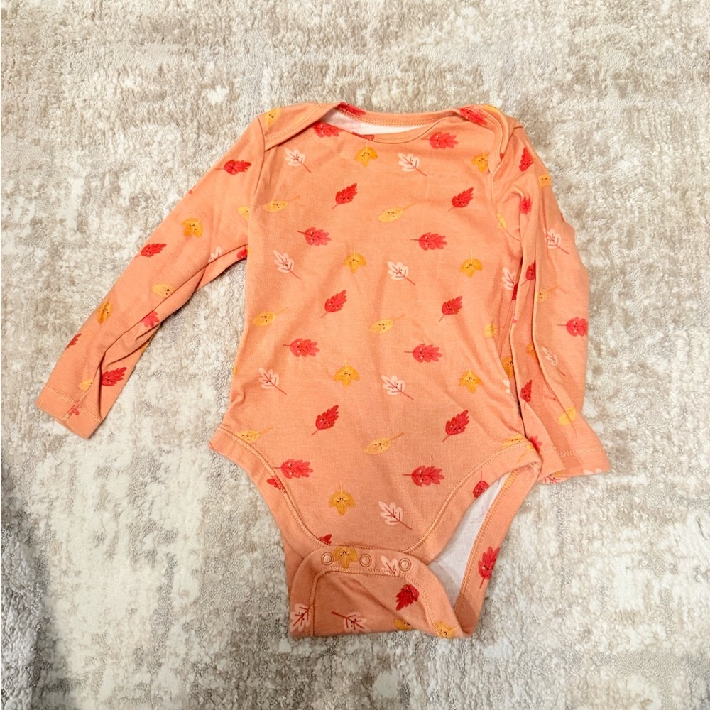 Old Navy Peach Bodysuit with Red and Yellow Leaf Print size 12/18M